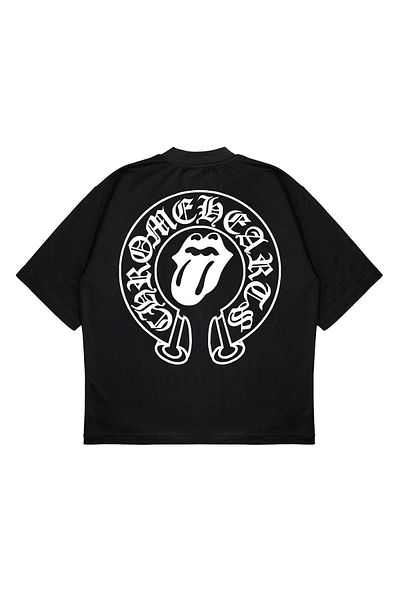 PURE EFFECT Μπλουζάκι Unisex Oversize Chrome Hearts & Rolling Stone με στάμπα με στάμπα με χοντρό ύφασμα