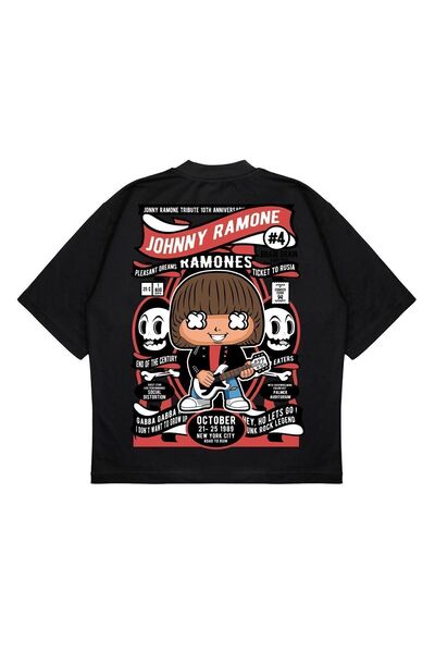 PURE EFFECT Unisex Oversize kroj Johnny Ramone Leđa Štampano Kutijasti kroj D...