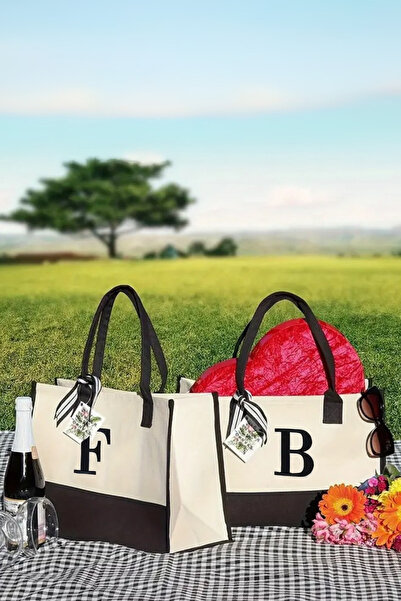 woys Τυπωμένο το αρχικό σας όνομα Πανί τσάντα παραλίας από καμβά - Δώρο τσάντα μακιγιάζ