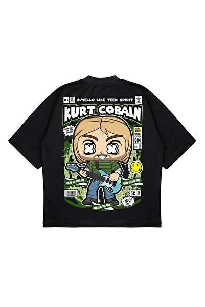 PURE EFFECT Unisex Oversize kroj Kurt Cobain Leđa Štampano Kutijasti kroj Deb...