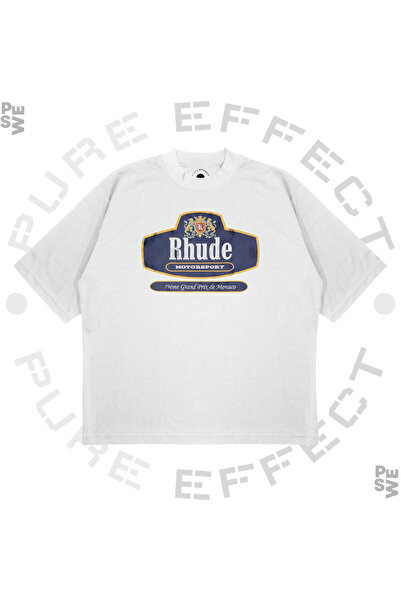 PURE EFFECT Unisex oversize Rhude plava motosportska majica sa printom, širok...