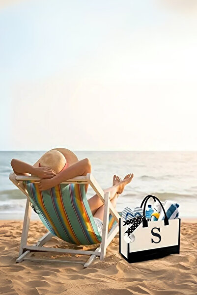 woys İsminizin Baş Harfi Baskılı Kanvas Kumaş Plaj Çantası - Makyaj Çantası Hediyeli