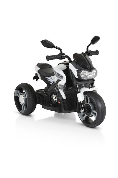 OEM Motocicleta electrica copii cu 3 roti Moni Colombo Alb, lumini LED, functii muzicale, MP3 si USB