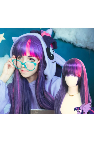 Butic Anime Cosplay Twilight Sparkle My Little Pony Peruk Sentetik Mor Pembe Peruk Kawaii