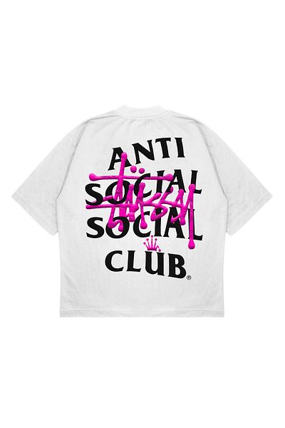 TRAGEDY Unisex Oversize Anti Social Social Collab με στάμπα Boxy Fit Μπλουζάκι από χοντρό ύφασμα