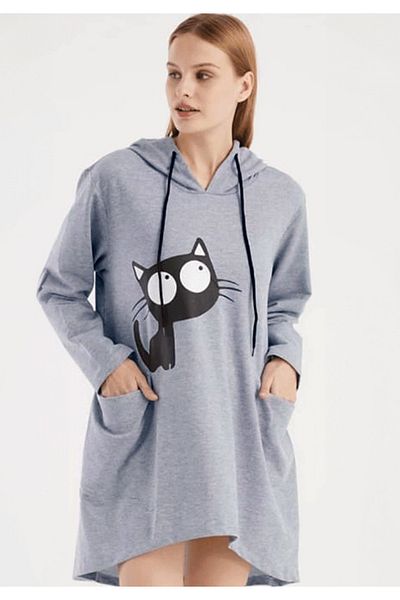 Little Visqon Cat Printed Hooded Sweat Tunic
