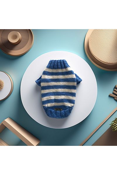 Lady Fify Blue White Striped Sweater for Cat Dog