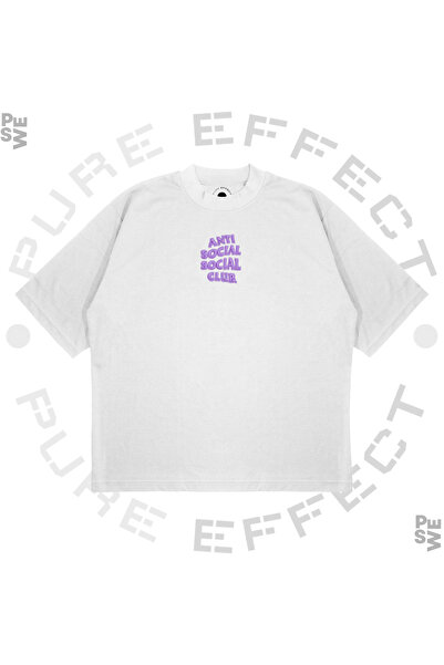 PURE EFFECT تي شيرت سميك مطبوع عليه ريش أرجواني كبير الحجم للجنسين