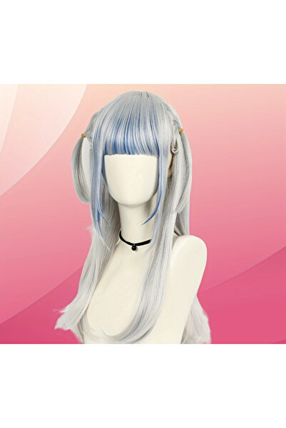 Butic Anime Cosplay Gawr Gura Peruk Sentetik Mavi Gri Kawaii Peruk