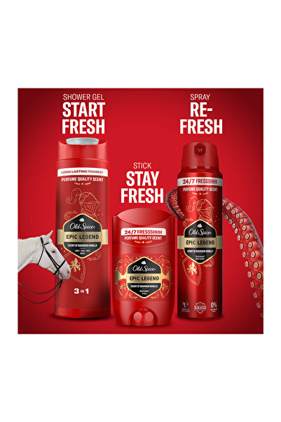 Old Spice Epic Legend Duş Jeli ve Şampuan 400 ml, Stick Deodorant 50 ml, Sprey Deodorant 150 ml 3'lü Set