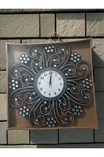 Genel Markalar Büyük Boy Siyah renk  Taşlı Salon Tipi Modern Duvar Saati