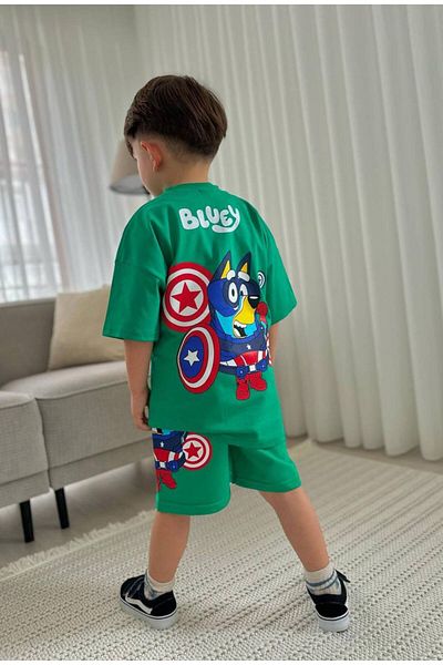SACRO KİDS Bluey Pattern Shorts-T-Shirt Summer Boys' Set