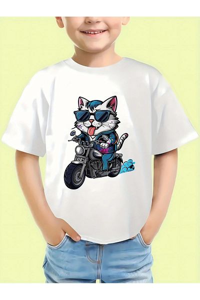 vinraus Tricou din bumbac pieptănat cu imprimeu alb pentru fetiță/băiat