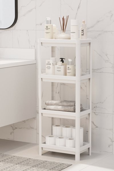 Heredot Mithra Life 4 Katlı Hazneli Plastik Beyaz Banyo Mutfak Balkon Düzenleyici Rafı MIT1191