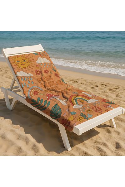 Viadela Here Comes the Sun Orange Beach Towel – Tropical Colors & Summer Icons