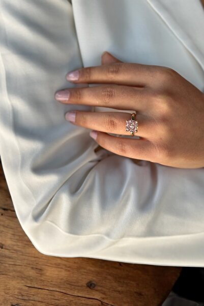 Utku Kuyumculuk 14 AYAR PİNK KUVARS TAŞLI TASARIM ALTIN YÜZÜK