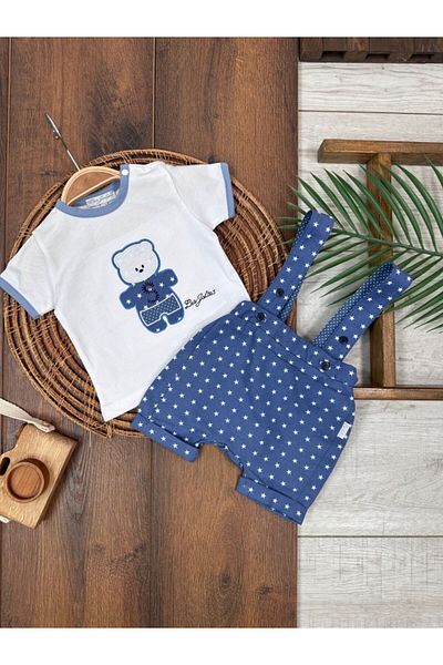 Kids Kingdom Summer Shoulder Snap Salopet Jumpsuit 2-Piece Baby Boy Set