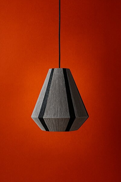 oceanpoint Modern Makrome İpli Avize, Siyah Gri Tasarım, El Yapımı Dekoratif Aydınlatma, 40 cm