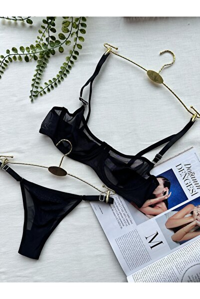 İNKO İÇ GİYİM Σετ σουτιέν χωρίς καπάκι από απλό τούλι (στρινγκ σουτιέν)