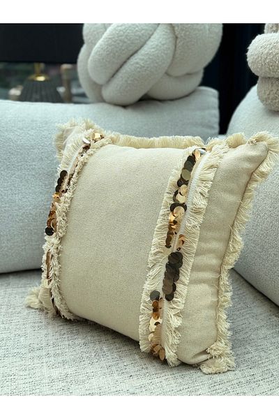 sevaradekor Tasseled Throw Pillow Linen Throw Pillow Cover and Linen Pillow