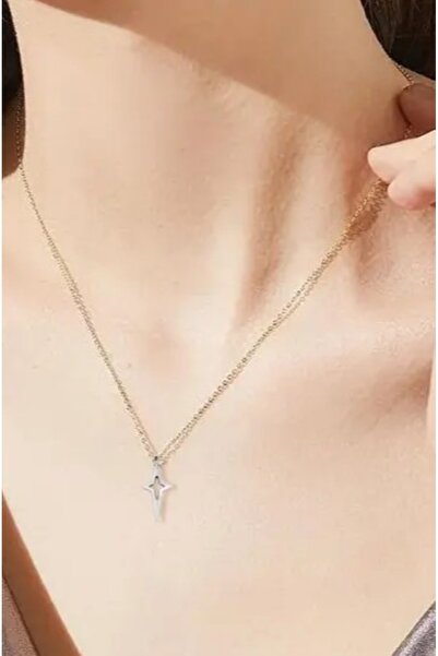 AAcc. Paslanmaz Çelik Zincirli Içi Boş Kutup Yıldızı Gümüş Kolye