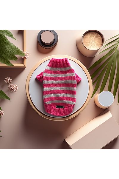 Lady Fify Pink White Striped Sweater for Cat Dog