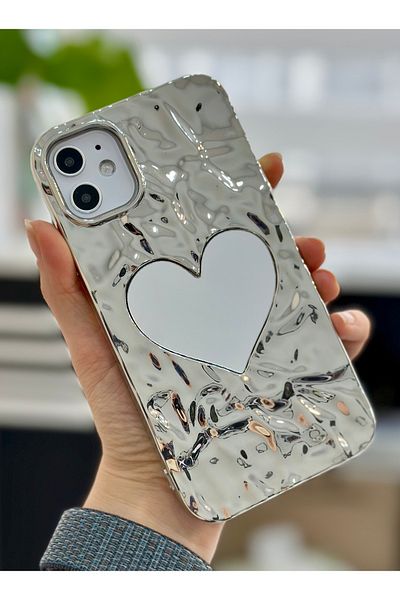Go Aksesuar حافظة من السيليكون مضادة للصدمات متوافقة مع هاتف Apple Iphone 11 ثلاثية الأبعاد مع نمط منقوش على شكل مرآة بلاتينية