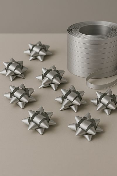 OLİ Art Silver Adhesive Raffia 100 Pcs Bow Raffia Star Self Adhesive Star