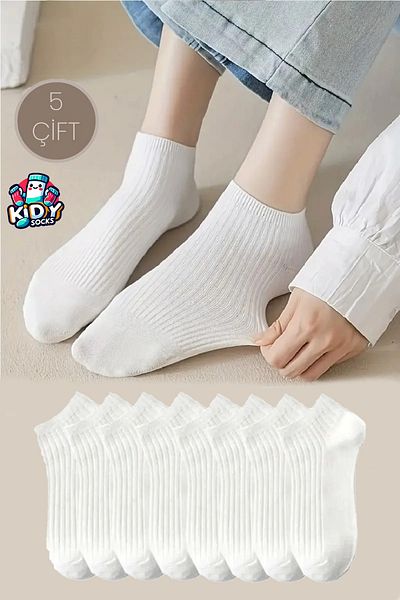 kidy Women's Ribbed Short White Booties Socks Set