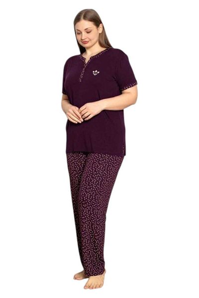 Freeista Burgundy Pajama Set - Large Size Long Sleeve Lycra Bamboo Viscose Embroidered