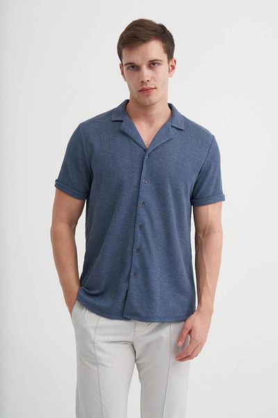 Cazador Плетена памучна риза с къс ръкав Slim Fit