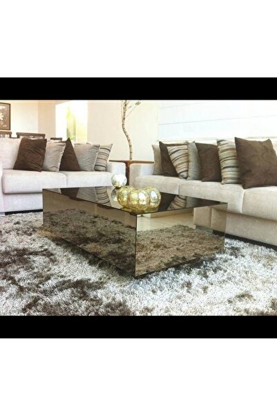 LUXURY VİLLA Bronz Aynalı Tekerlekli Orta Sehpa 50x80 Yükseklik 35cm