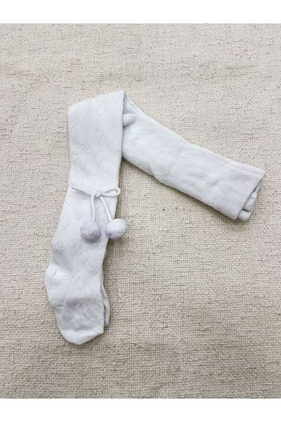 Katamino Baby Girl Pantyhose with Pom-Pom Accessories on the Side, Self-Patterned