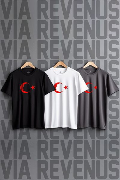 Vordevia Μπλουζάκι με στάμπα Crescent and Ataturk 3 τεμαχίων από 100% βαμβάκι χτενισμένο