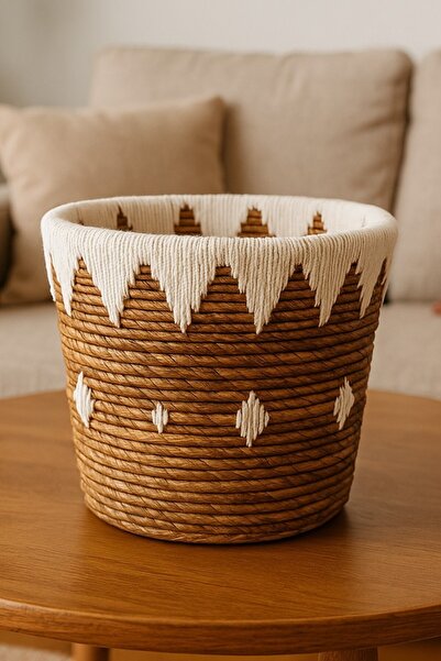 oceanpoint Doğal Bitki Lifi Örgü Sepet, El Yapımı Saksılık, Saklama ve Düzenleme Sepeti, Bohem Dekor, 25x23 cm