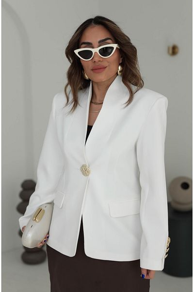 LifeisFashion Women's Ecru Gold Buttoned Design Padded Blazer Jacket Lifeisfashion