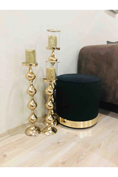 A5 HOME Siyah Gold Yuvarlak Puf 40x42 Uzanma Koltuğu Makyaj Koltuğu