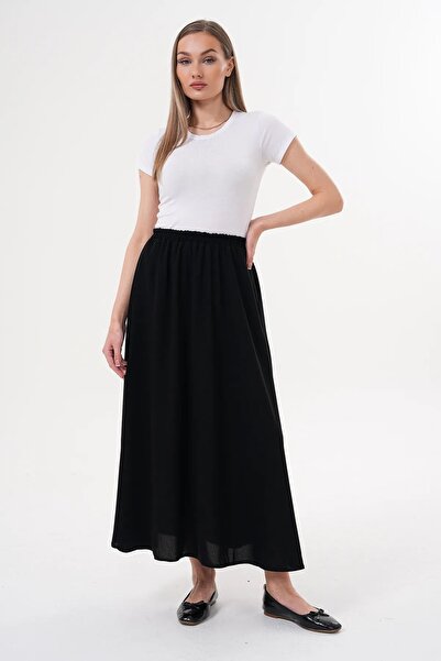 medipek   Women's Black Crepe Fabric Hijab Flared Skirt with Pockets