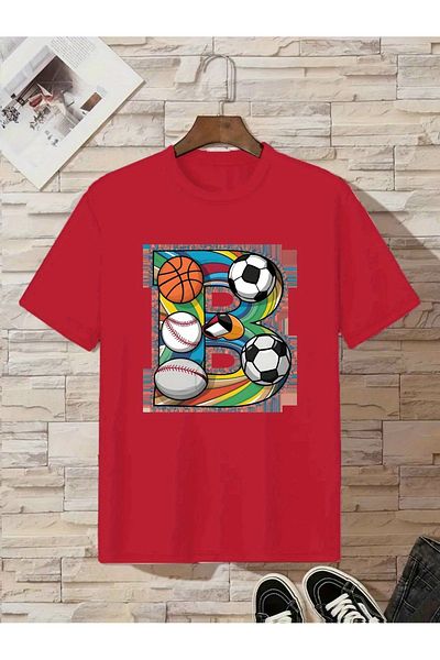 vinraus Girl\Boy Red B Balls Printed Combed Cotton T-Shirt