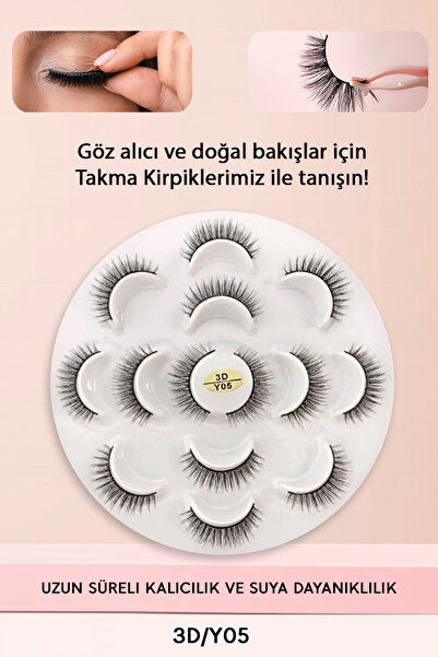 trend kozmetik 7 Çift Doğal Ipek Takma Kirpik - 3d Y- 05 Doğal Görünümlü