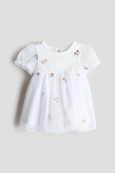 H&M Embroidered tulle bodysuit dress