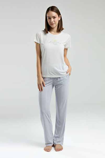 Pierre Cardin Set de pijamale alb pentru femei cu mâneci scurte și detaliu de buzunar VR.PC.K89.t78.Y02