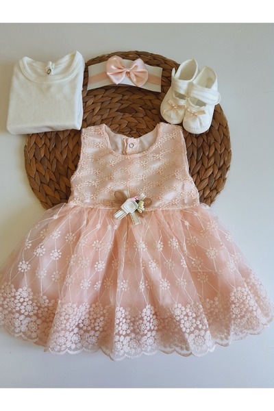 PİLEKİ BABY (5 PARÇA ) Kız Bebek Yenidoğan 0 4 Aylık Gelinlik Prenses Elbise ...
