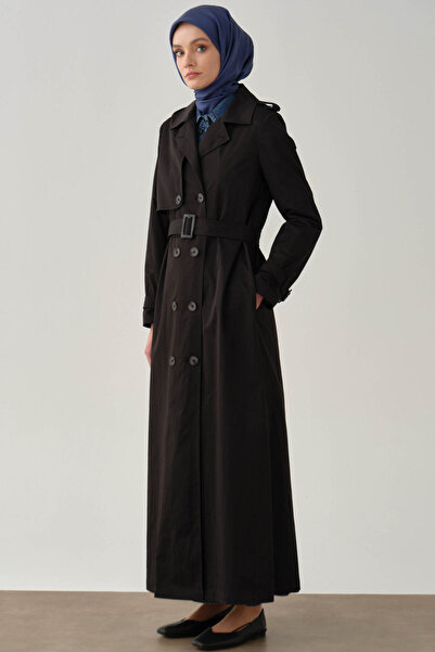 Tuğba Kruvaze Kol Bantlı Pardesü - Siyah
