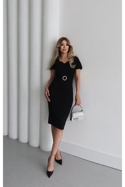 İpeksi Silky Women's Short Sleeve Collar Open Front Ring Detail Imported Crepe Dress