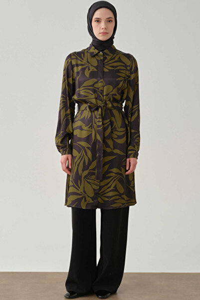 Tuğba Floral Desenli Viskon Tunik - Olive