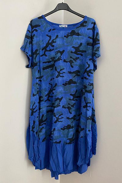 AYASOFYA OTANTIK Rochie midi din viscoză cu mânecă scurtă, cu gât rotund, albastru, pentru femei