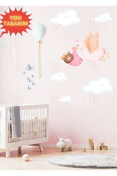 RITA ROSSA Mini Miracles with Sweetness - Newborn Baby Themed Stork & Teddy Bear Wall Sticker
