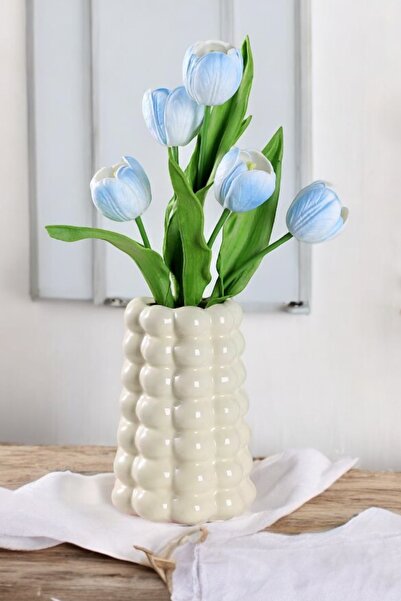 PICCOLA VITA Φωτεινό λευκό βάζο | Μοντέρνο σχέδιο κωνικό βάζο με φυσαλίδες | Γυαλισμένο βερνίκι 17 εκατοστών