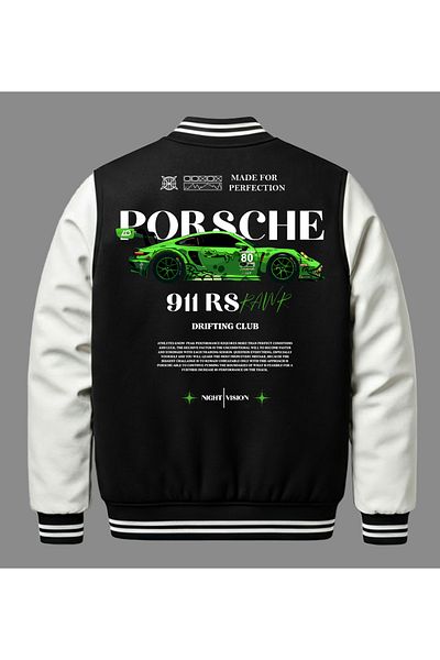 Edizen Porsche 911 Rs Raw Green Premium Bomber College μπουφάν 100% βαμβάκι